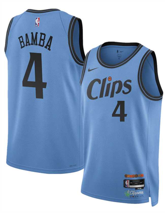 Men%27s Los Angeles Clippers #4 Mo Bamba Light Blue 2024-25 CityEdition Stitched Jersey Dzhi->los angeles lakers->NBA Jersey